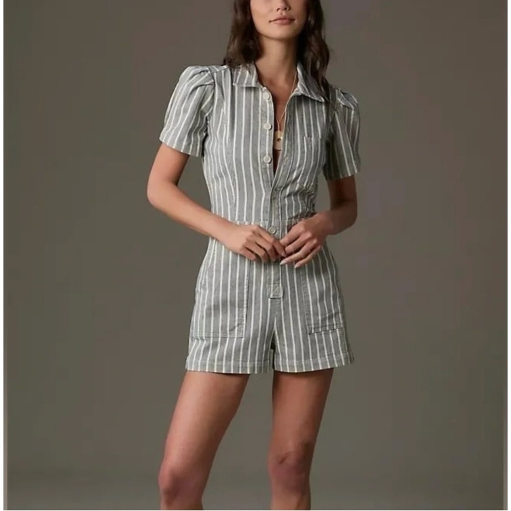 Anthropologie Pilcro Kit Utility Romper SZ 8 Stripe Coastal Preppy Nautical